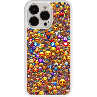 Coque iPhone 13 Pro - Silicone rigide blanc Emoji mixed