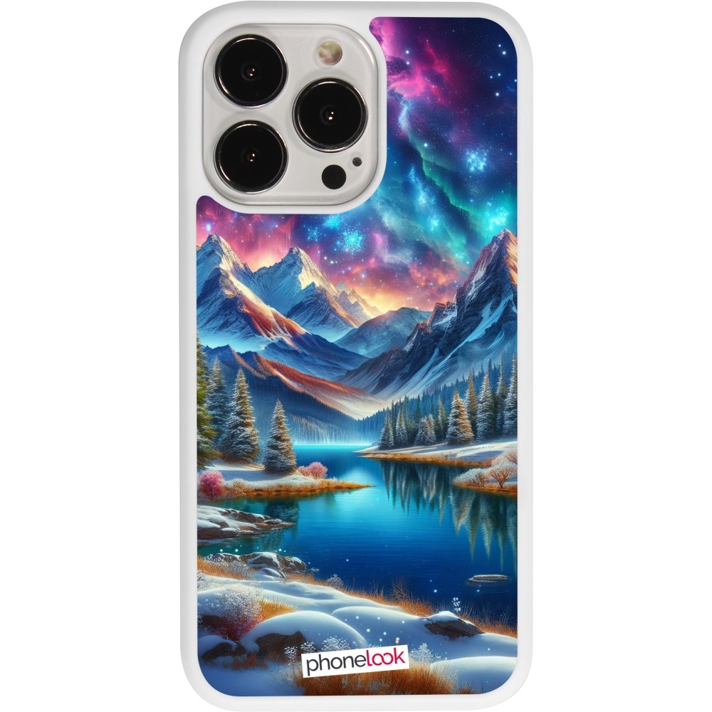 Coque iPhone 13 Pro - Silicone rigide blanc Fantasy Mountain Lake Sky Stars