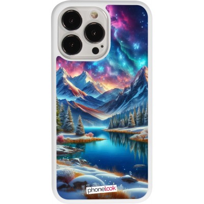 Coque iPhone 13 Pro - Silicone rigide blanc Fantasy Mountain Lake Sky Stars