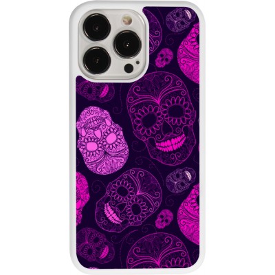 Coque iPhone 13 Pro - Silicone rigide blanc Halloween 2023 pink skulls