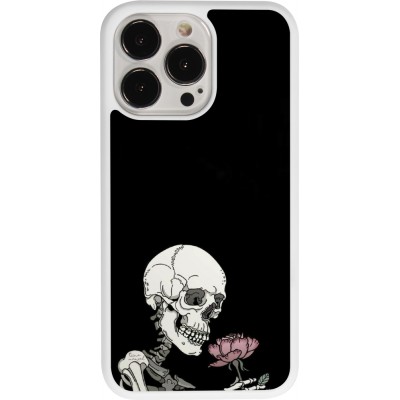 Coque iPhone 13 Pro - Silicone rigide blanc Halloween 2023 rose and skeleton