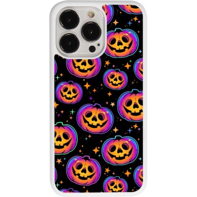 Coque iPhone 13 Pro - Silicone rigide blanc Halloween 2024 rainbow pumpkins