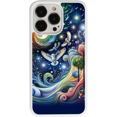 Coque iPhone 13 Pro - Silicone rigide blanc hibou volant floral