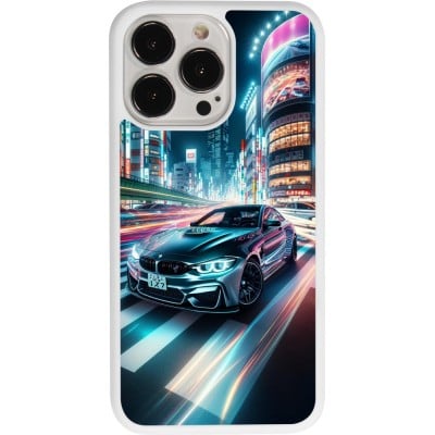 Coque iPhone 13 Pro - Silicone rigide blanc BMW M4 Tokyo Night