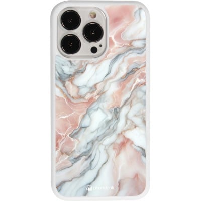 Coque iPhone 13 Pro - Silicone rigide blanc Marbre Rose Lumineux