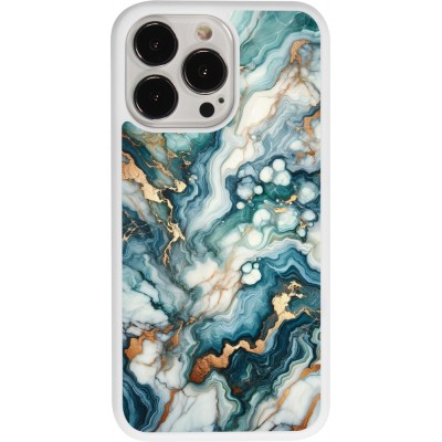 Coque iPhone 13 Pro - Silicone rigide blanc Marbre Vert Bleu Doré