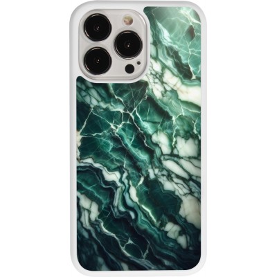 Coque iPhone 13 Pro - Silicone rigide blanc Marbre vert majestueux