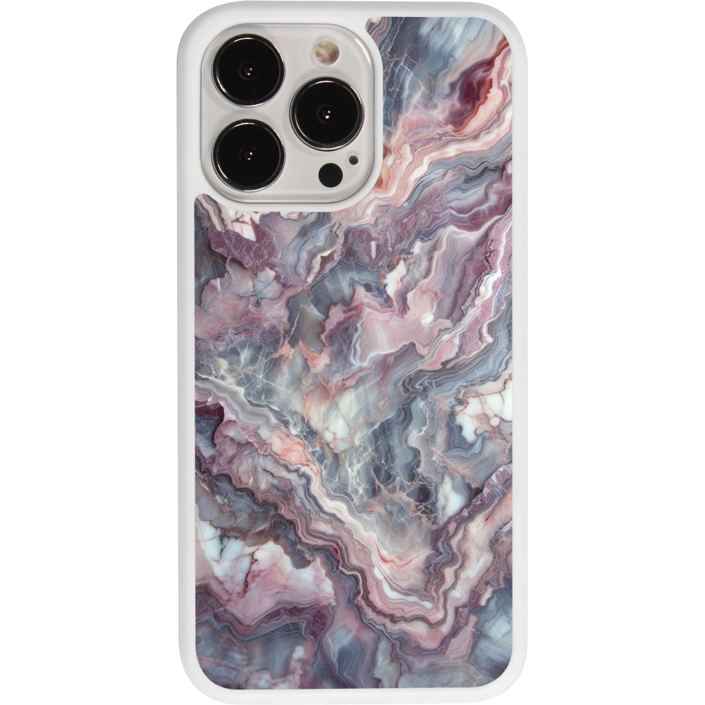 Coque iPhone 13 Pro - Silicone rigide blanc Marbre violette argentée