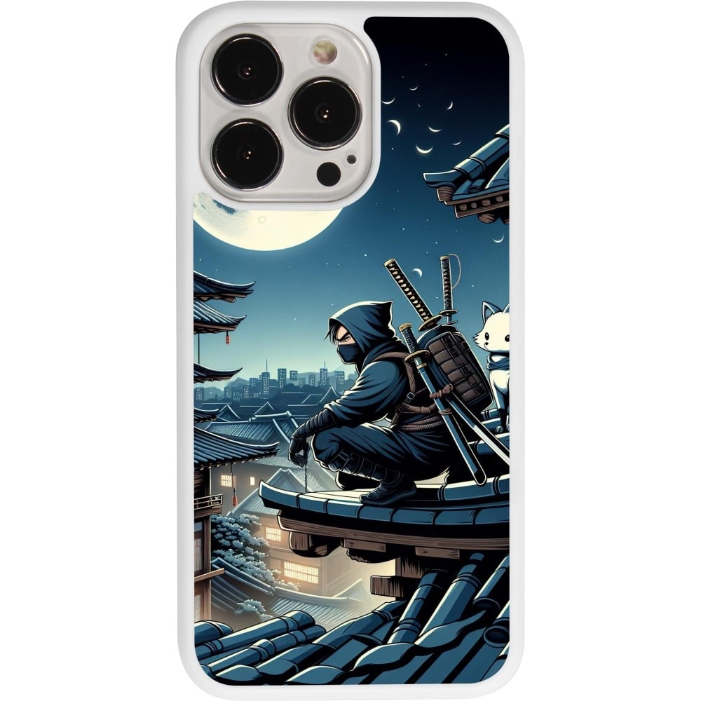 Coque iPhone 13 Pro - Silicone rigide blanc Ninja sous la lune