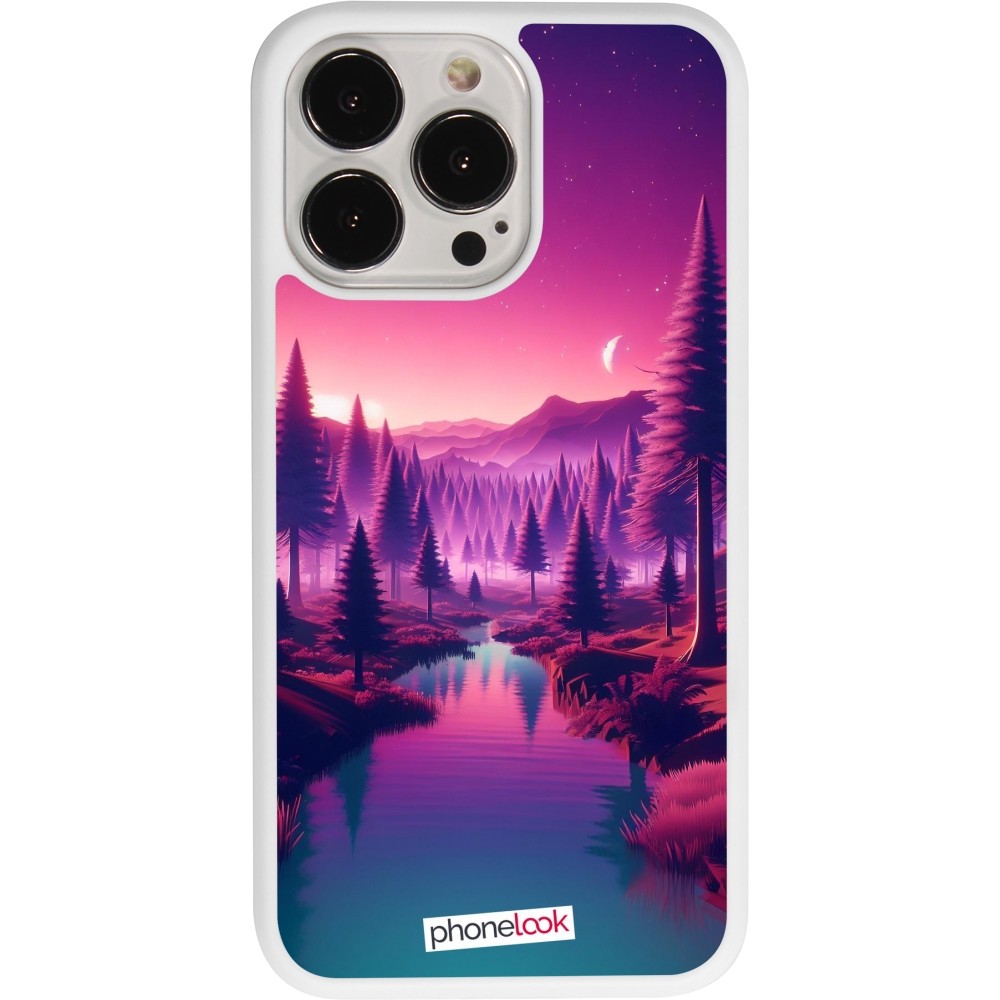 Coque iPhone 13 Pro - Silicone rigide blanc Paysage Violet-Rose