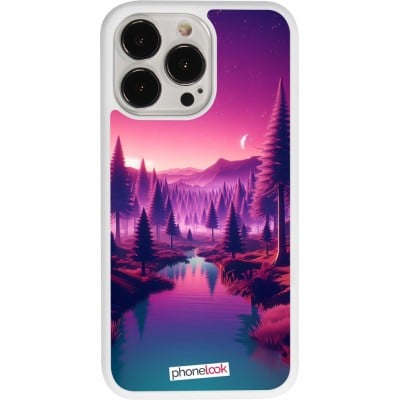 Coque iPhone 13 Pro - Silicone rigide blanc Paysage Violet-Rose