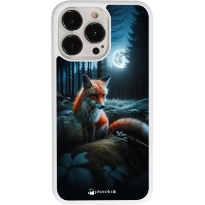 Coque iPhone 13 Pro - Silicone rigide blanc Renard lune forêt