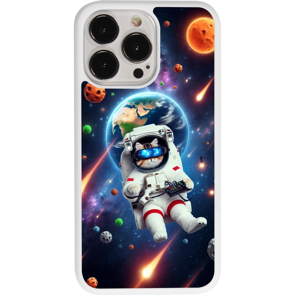 Coque iPhone 13 Pro - Silicone rigide blanc VR SpaceCat Odyssey