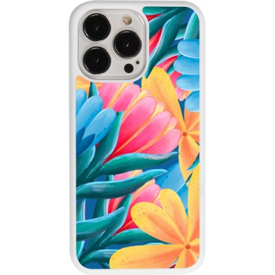 Coque iPhone 13 Pro - Silicone rigide blanc Spring 23 colorful flowers