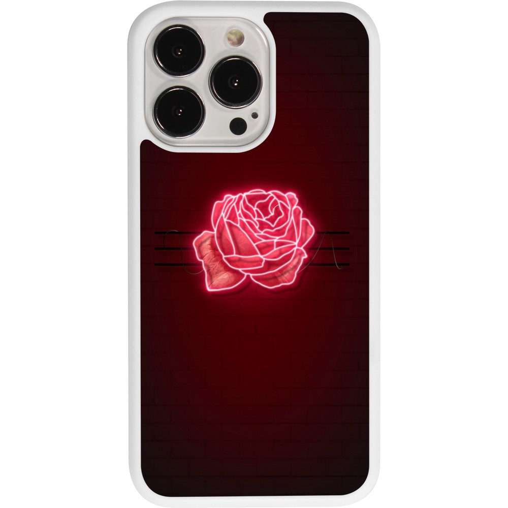 Coque iPhone 13 Pro - Silicone rigide blanc Spring 23 neon rose