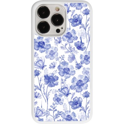 Coque iPhone 13 Pro - Silicone rigide blanc Spring 23 watercolor blue flowers