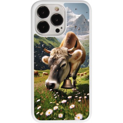 Coque iPhone 13 Pro - Silicone rigide blanc Vache montagne Valais