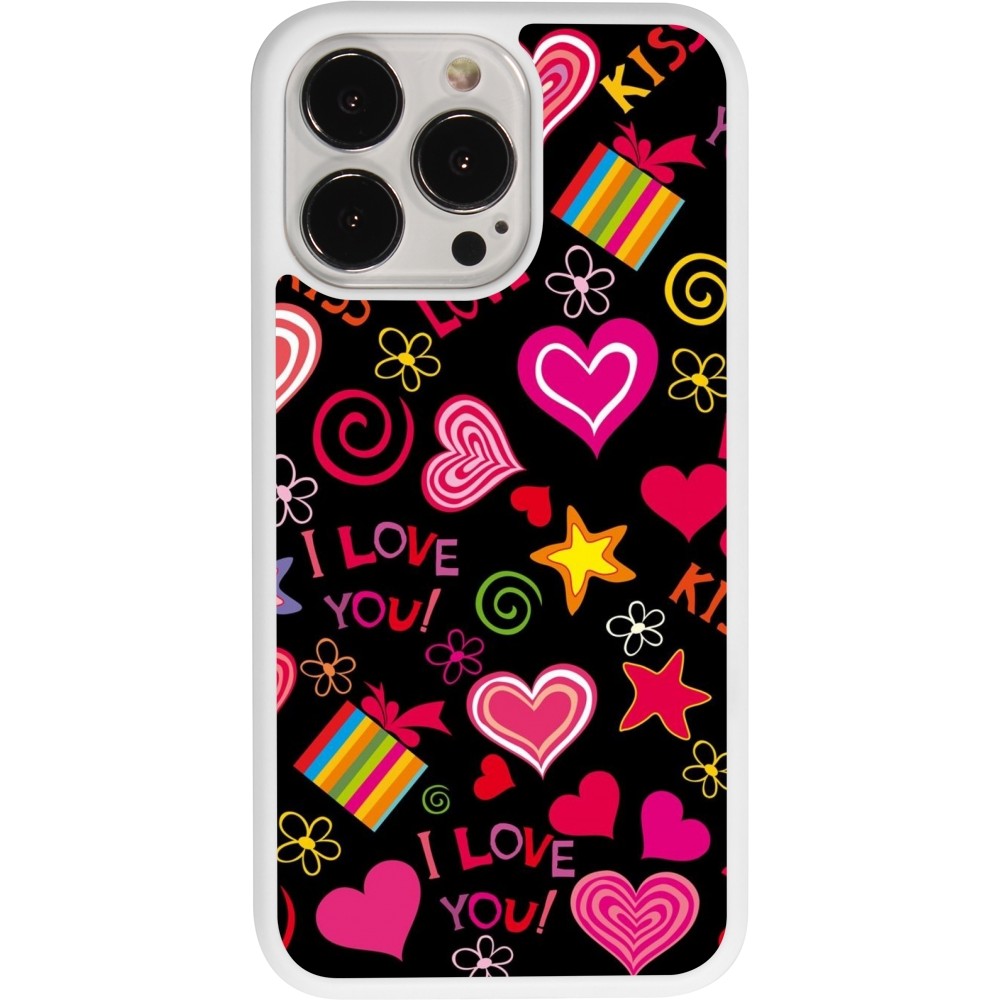 Coque iPhone 13 Pro - Silicone rigide blanc Valentine 2023 love symbols