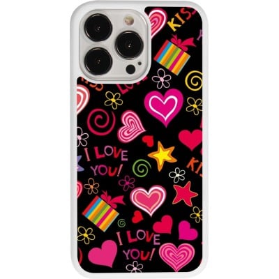 Coque iPhone 13 Pro - Silicone rigide blanc Valentine 2023 love symbols