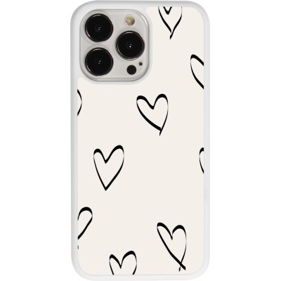 Coque iPhone 13 Pro - Silicone rigide blanc Valentine 2023 minimalist hearts