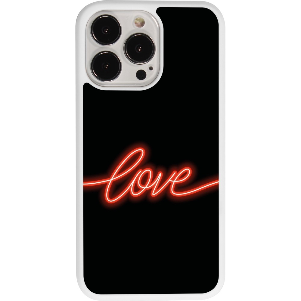 Coque iPhone 13 Pro - Silicone rigide blanc Valentine 2023 neon love