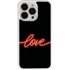 Coque iPhone 13 Pro - Silicone rigide blanc Valentine 2023 neon love