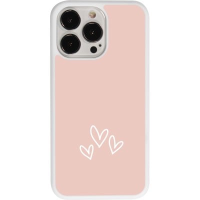 Coque iPhone 13 Pro - Silicone rigide blanc Valentine 2023 three minimalist hearts