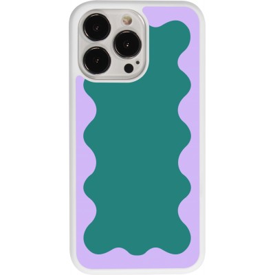 Coque iPhone 13 Pro - Silicone rigide blanc Wavy Rectangle Green Purple