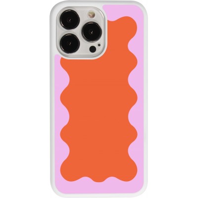 Coque iPhone 13 Pro - Silicone rigide blanc Wavy Rectangle Orange Pink