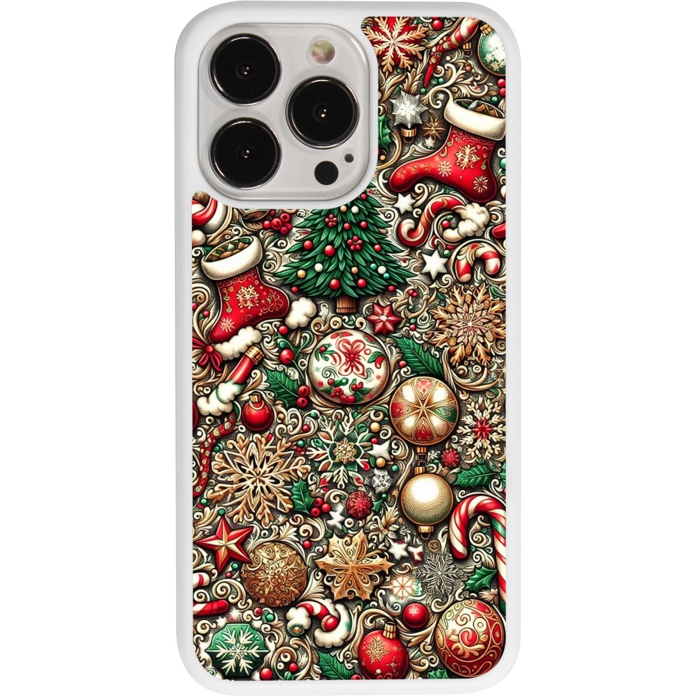 Coque iPhone 13 Pro - Silicone rigide blanc Noël 2023 micro pattern