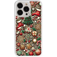 Coque iPhone 13 Pro - Silicone rigide blanc Noël 2023 micro pattern