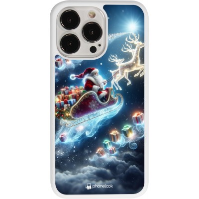 Coque iPhone 13 Pro - Silicone rigide blanc Noël 2023 Père Noël enchanté