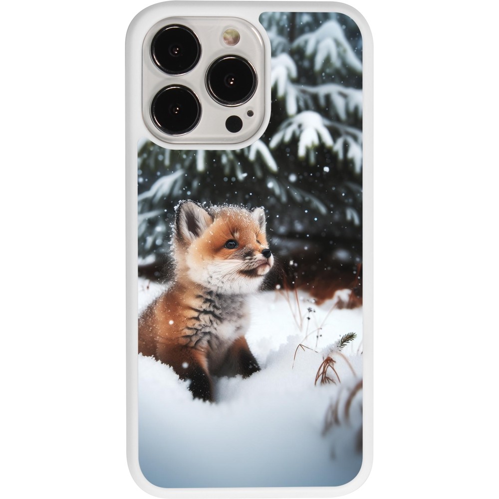 Coque iPhone 13 Pro - Silicone rigide blanc Noël 2023 Renardeau sapin