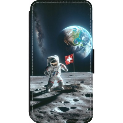 Coque iPhone 13 Pro - Wallet noir Astro Suisse sur lune