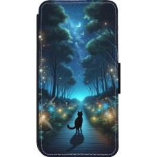 Coque iPhone 13 Pro - Wallet noir Chat noir promenade