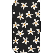 Coque iPhone 13 Pro - Wallet noir Easter 2024 white on black flower