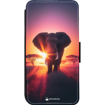 Coque iPhone 13 Pro - Wallet noir Elephant Sunrise Beauty