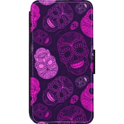 Coque iPhone 13 Pro - Wallet noir Halloween 2023 pink skulls