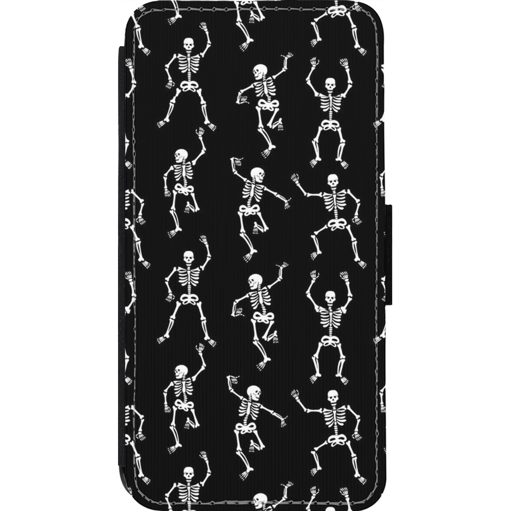 Coque iPhone 13 Pro - Wallet noir Halloween 2024 dancing skeleton