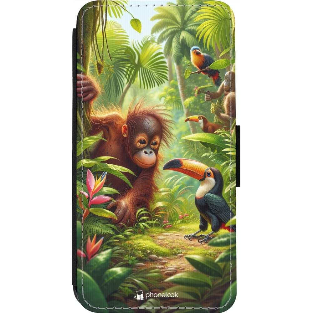 Coque iPhone 13 Pro - Wallet noir Jungle Tropicale Tayrona