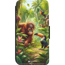 Coque iPhone 13 Pro - Wallet noir Jungle Tropicale Tayrona