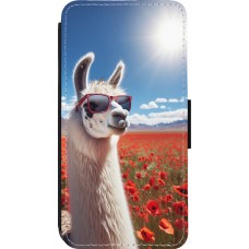 Coque iPhone 13 Pro - Wallet noir Lama Chic en Coquelicot