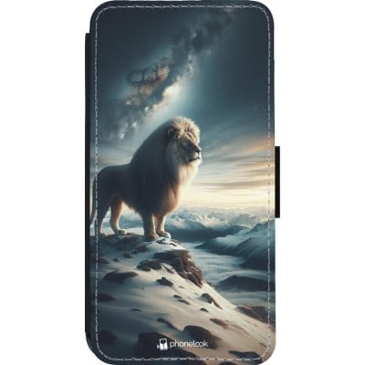 Coque iPhone 13 Pro - Wallet noir Le lion blanc