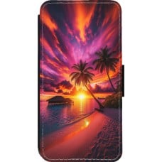 Coque iPhone 13 Pro - Wallet noir Maldives Dusk Bliss