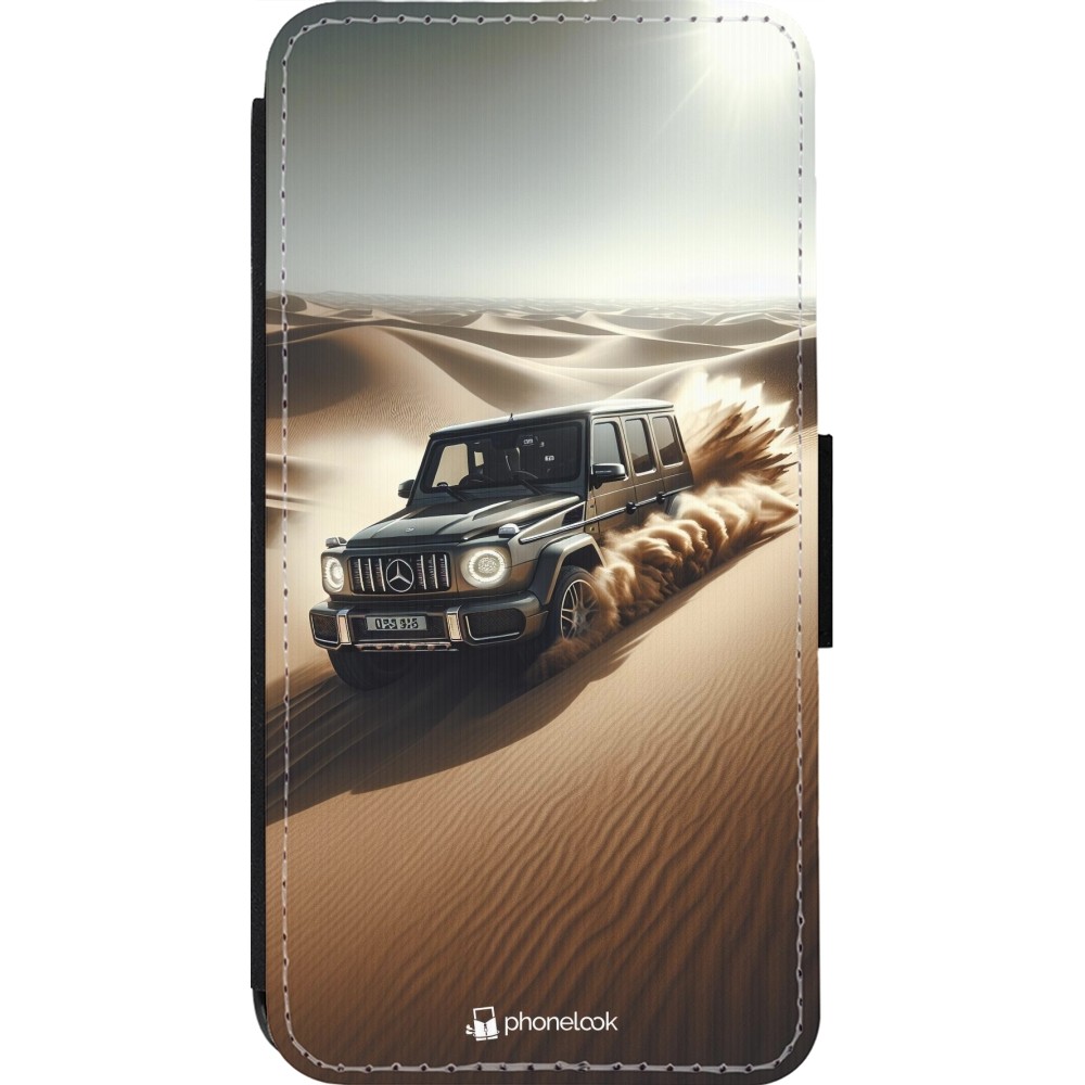 Coque iPhone 13 Pro - Wallet noir Mercedes G Drift Desert