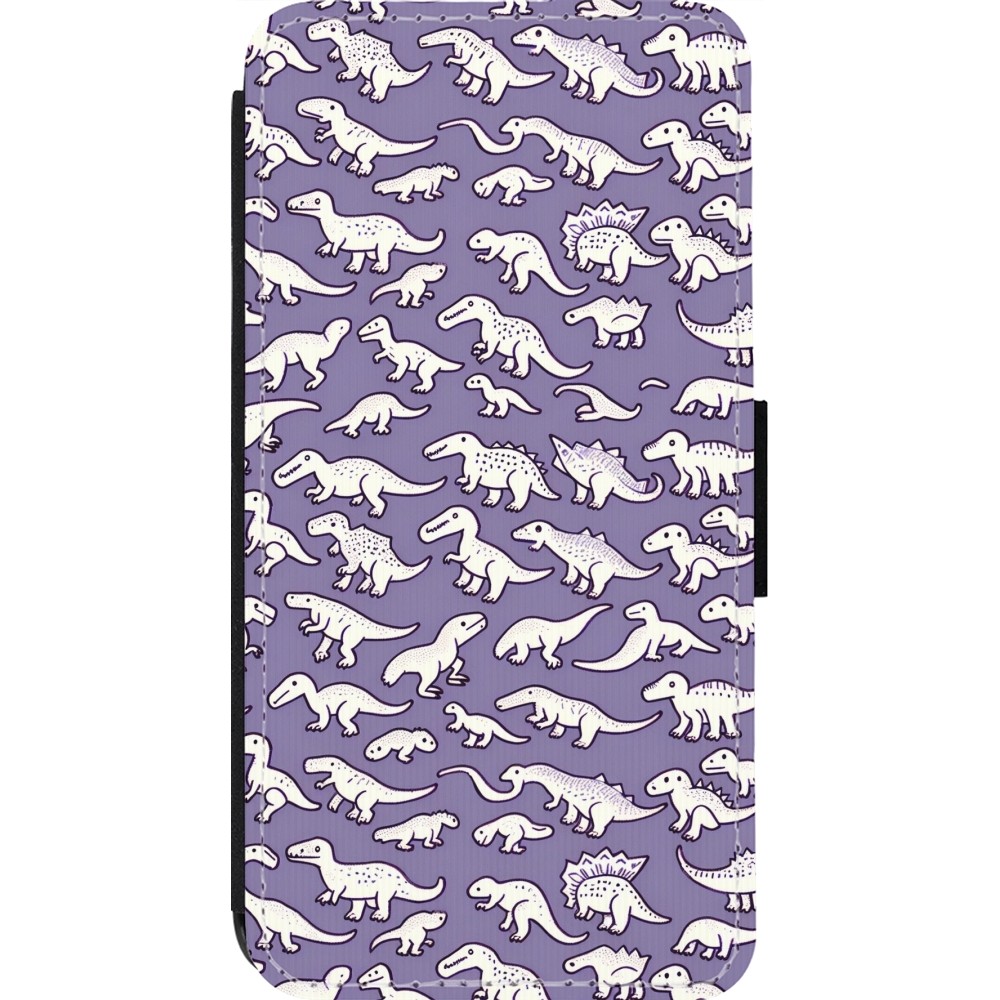 Coque iPhone 13 Pro - Wallet noir Mini dino pattern violet