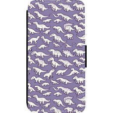 Coque iPhone 13 Pro - Wallet noir Mini dino pattern violet