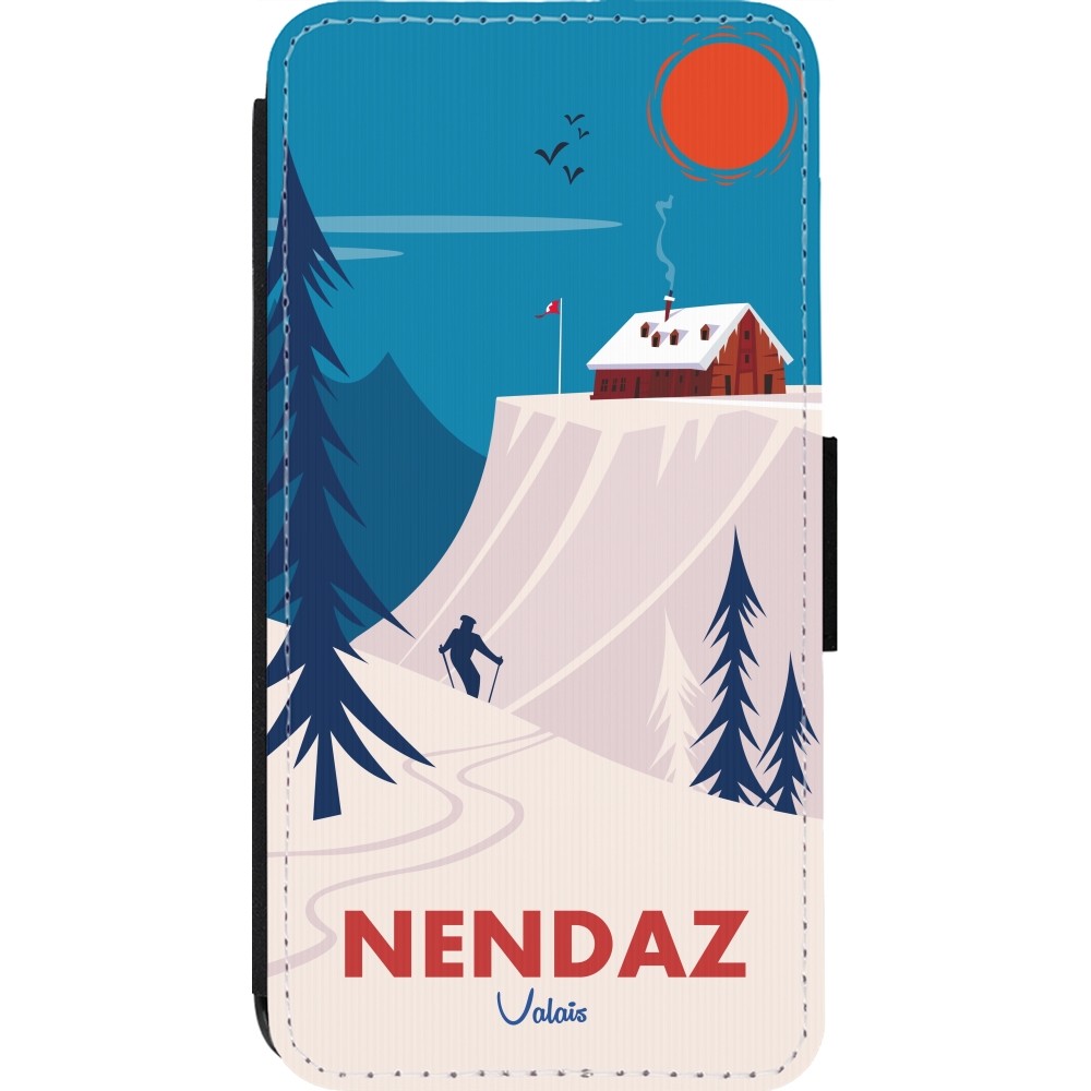 Coque iPhone 13 Pro - Wallet noir Nendaz Cabane Ski