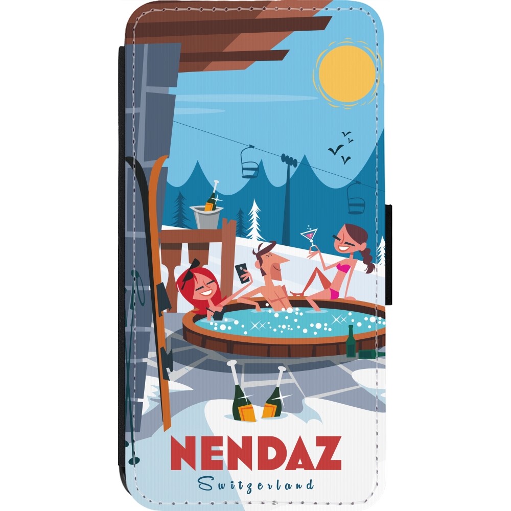 Coque iPhone 13 Pro - Wallet noir Nendaz Mountain Jacuzzi