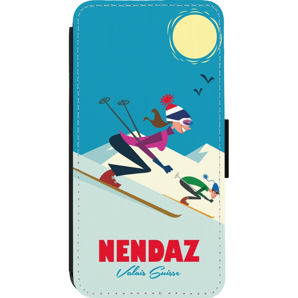 Coque iPhone 13 Pro - Wallet noir Nendaz Ski Downhill